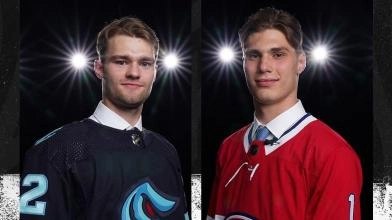 Top picks in the 2022 NHL Draft Shane Wright (left) and Juraj Slafkovsky (right).