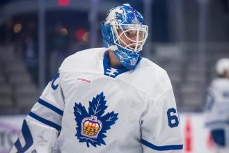 Goaltender Joseph Woll in a game with the Toronto Marlies.