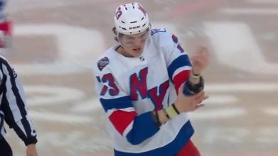 Matt Rempe of the New York Rangers following a fight.