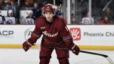 Alexander Kerfoot warms up before an Arizona Coyotes game.