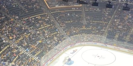 Picture of PPG paints Arena, showing how few fans were in attendance at the Penguins' last home game against the Sharks