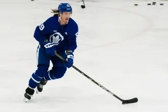 Tyler Bertuzzi in action at the Toronto Maple Leafs' practice.