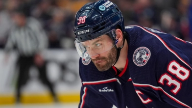 Boone Jenner in action with the Columbus Blue Jackets.