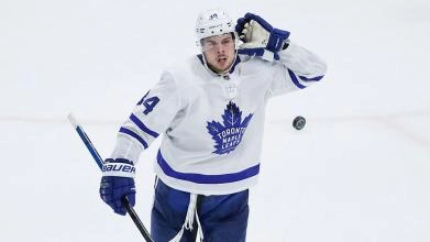 Toronto Maple Leafs star center Auston Matthews celebrating a goal