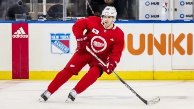Patrik Kane practicing with the Detroit Red Wings