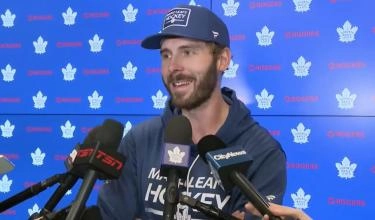 Toronto Maple Leafs' defenseman Joel Edmundson in a press conference.