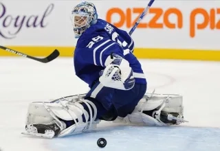 Goaltender Ilya Samsonov in action for the Toronto Maple Leafs.