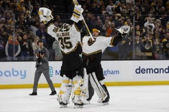 Boston Bruins goaltenders Jeremy Swayman and Linus Ullmark