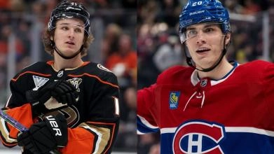Juraj Slafkovsky, Trevor Zegras, Canadien de Montr&eacute;al, Ducks d'Anaheim