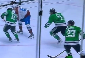 Dallas Stars defenseman Chris Tanev, seconds before taking a high hit from Colorado Avalanche forward Nathan MacKinnon