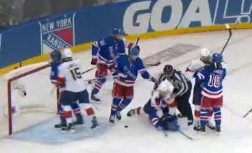 New York Rangers and Florida Panthers fighting