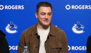 Vancouver Canucks' defenseman Nikita Zadorov in a press conference.