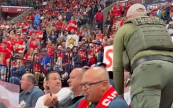 Security escorting Rangers fans out of Amerant Bank Arena