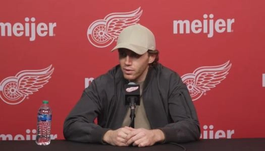 Detroit Red Wings' Patrick Kane in a press conference.