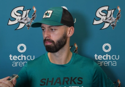 San Jose Barracuda forward Nathan Todd doing addressing the media after a game