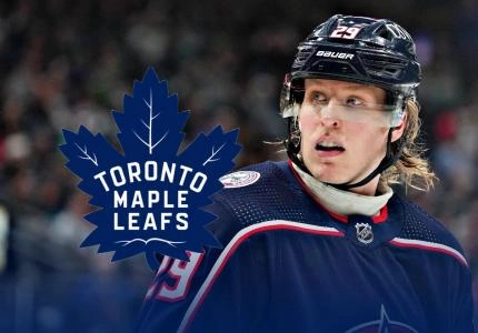 Patrik Laine with the logo of the Toronto Maple Leafs