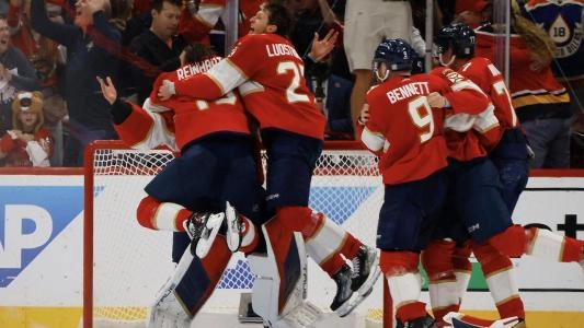 The Florida Panthers begin celebrating their Stanley Cup win.