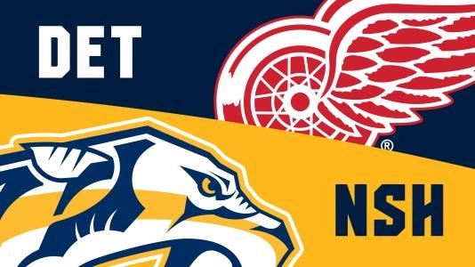 Detroit Red Wings logp(left) with the Nashville Predators logo (right)