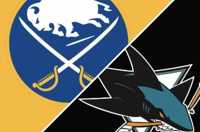 Buffalo Sabres logo (left) with the San Jose Sharks logo (right).