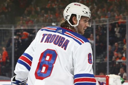 New York Rangers defenseman Jacob Trouba (#8)