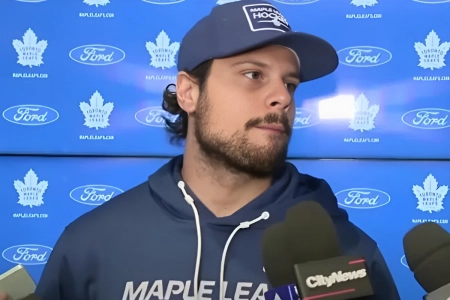 Toronto Maple Leafs forward Auston Matthews giving his end of season exit interview