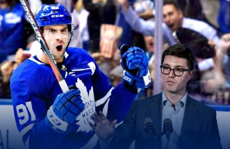 John Tavares of the Toronto Maple Leafs (left). GM Kyle Dubas of the Pittsburgh Penguins (right)