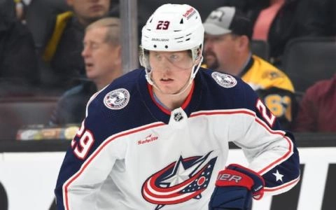 Patrik Laine playing for the Columbus Blue Jackets