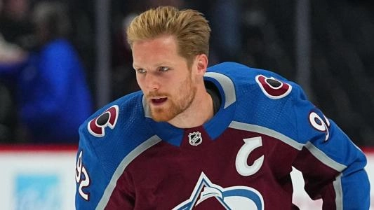 Colorado Avalanche captain Gabriel Landeskog warming up for a home game in the NHL.