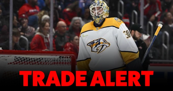 Goaltender Yaroslav Askarov in action with the Nashville Predators.