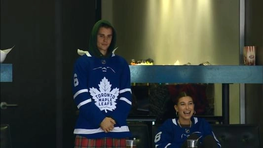 Justin Bieber in a Toronto Maple Leafs jersey