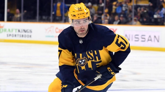 Dante Fabbro of the Nashville Predators skates