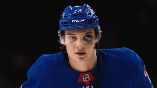 NY Rangers forward Matt Rempe sporting a black eye