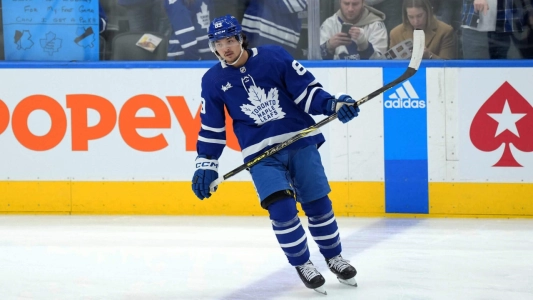 Nick Robertson of the Toronto Maple Leafs