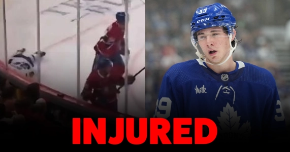 Fraser Minten of the Toronto Maple Leafs and David Reinbacher of the Montreal Canadiens