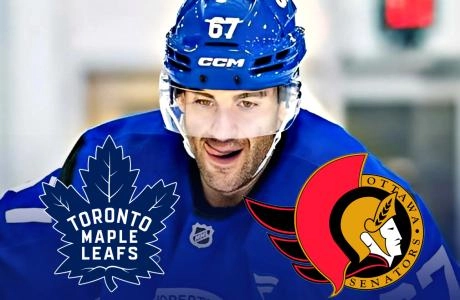 Max Pacioretty with the Toronto Maple Leafs logo and the Ottawa Senators logo