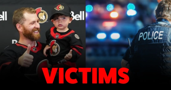 Claude Giroux and his son (left). Police (right).