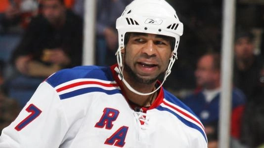 Longtime NHLer Donald Brashear with the New York Rangers.
