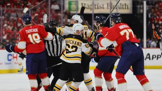 A scuffle begins between the Florida Panthers and Boston Bruins.
