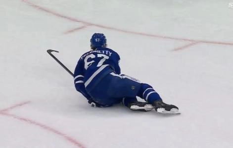 Nov. 9, 2024: Toronto Maple Leafs forward Max Pacioretty on the ice after getting injured in a game against the Montreal Canadiens.