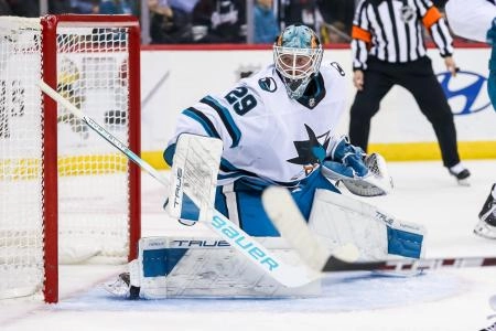 Goaltender MacKenzie Blackwood in action with the San Jose Sharks.