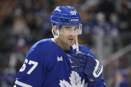 Jan 11, 2025; Toronto, Ontario, CAN; Toronto Maple Leafs forward Max Pacioretty (67) during warm up before a game against the Vancouver Canucks at Scotiabank Arena.