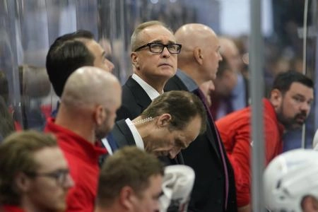 Apr 2, 2025; Toronto, Ontario, CAN; Florida Panthers head coach Paul Maurice during the third period against the Toronto Maple Leafs at Scotiabank Arena. Mandatory Credit: John E. Sokolowski-Imagn Images