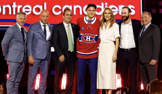 Martin St-Louis, Kent Hughes, Geoff Molson, Ivan Demidov, C&eacute;line Dion, Gary Bettman