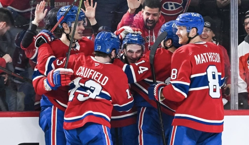 Juraj Slafkovsky, Cole Caufield, Lane Hutson, Nick Suzuki, Mike Matheson