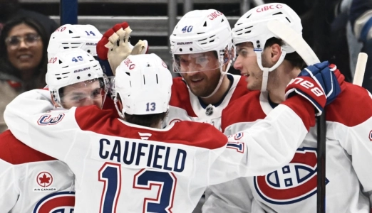 Lane Hutson, Cole Caufield, Joel Armia, Nick Suzuki, Juraj Slafkovsky