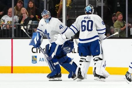 Toronto Maple Leafs goalie Anthony Stolarz and Joseph Woll