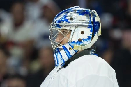 Apr 26, 2025; Ottawa, Ontario, CAN; Toronto Maple Leafs goalie Anthony Stolarz (41) looks up the ice prior to the start of game four of the first round of the 2025 Stanley Cup Playoffs against the Ottawa Senators at the Canadian Tire Centre