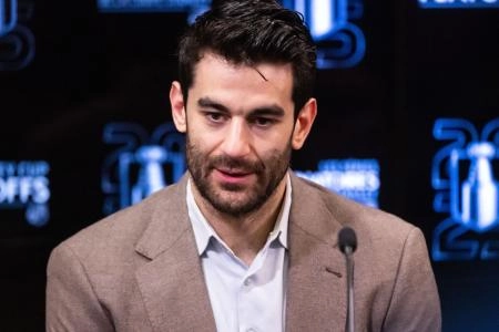 May 1, 2025; Ottawa, Ontario, CAN; Toronto Maple Leafs left wing Max Pacioretty (67) speaks to the media following the team win against the Ottawa Senators in game six of the first round of the 2025 Stanley Cup Playoffs at Canadian Tire Centre. Mandatory Credit: Marc DesRosiers-Imagn Images