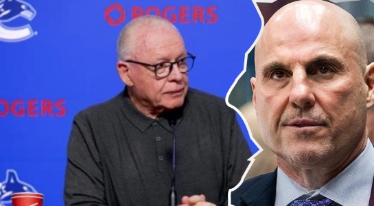Vancouver Canucks president of hockey operation Jim Rutherford (left) and former head coach Rick Tocchet (right).