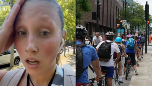 Jeune femme de TikTok et des cyclistes &agrave; Montr&eacute;al